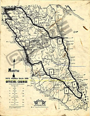 1973 NORRA Baja 500 Course Map 1973 Norra Baja Course Map